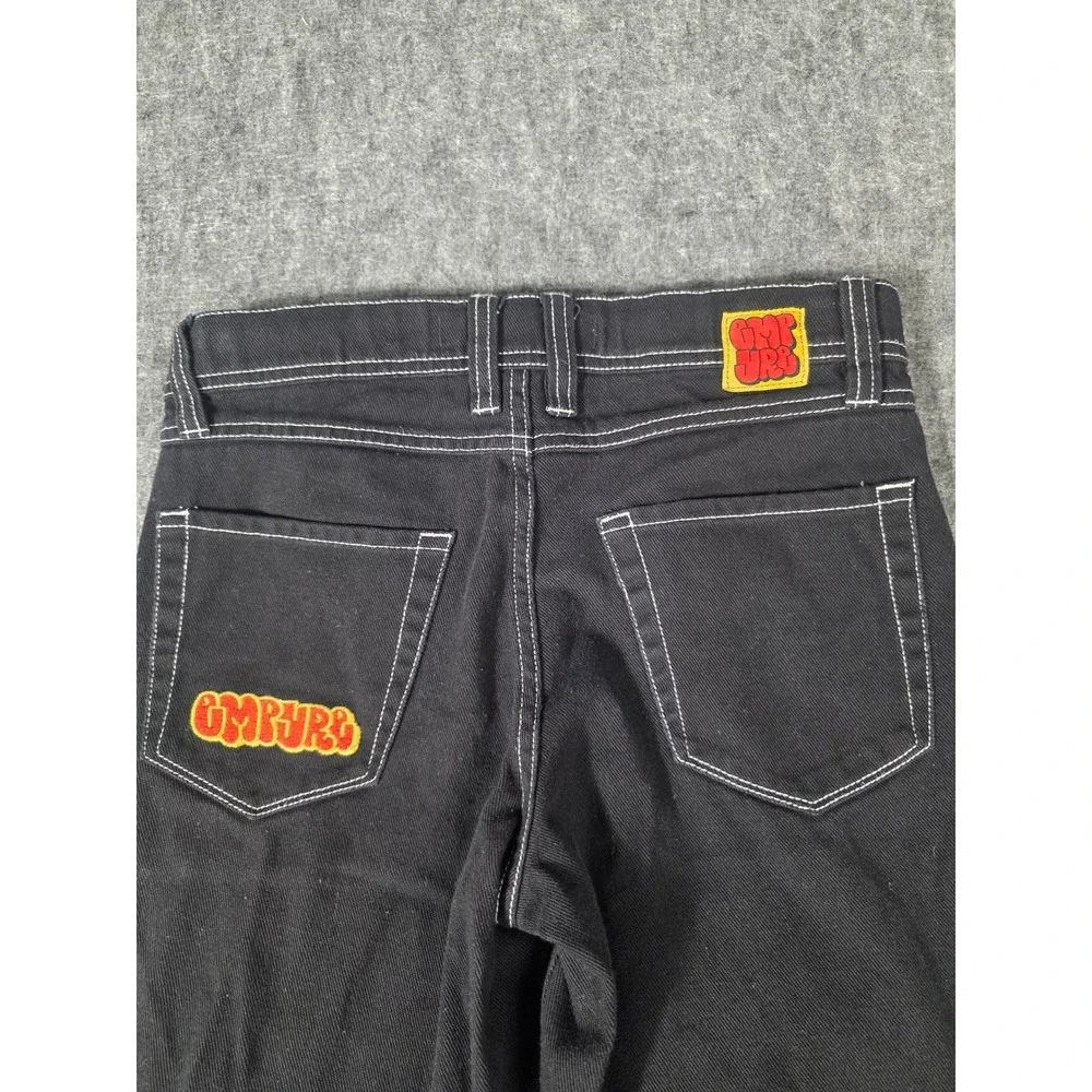 Empyre Relaxed Skate Jeans Mens 26 Black Contrast Stitch Baggy Denim Embroidered